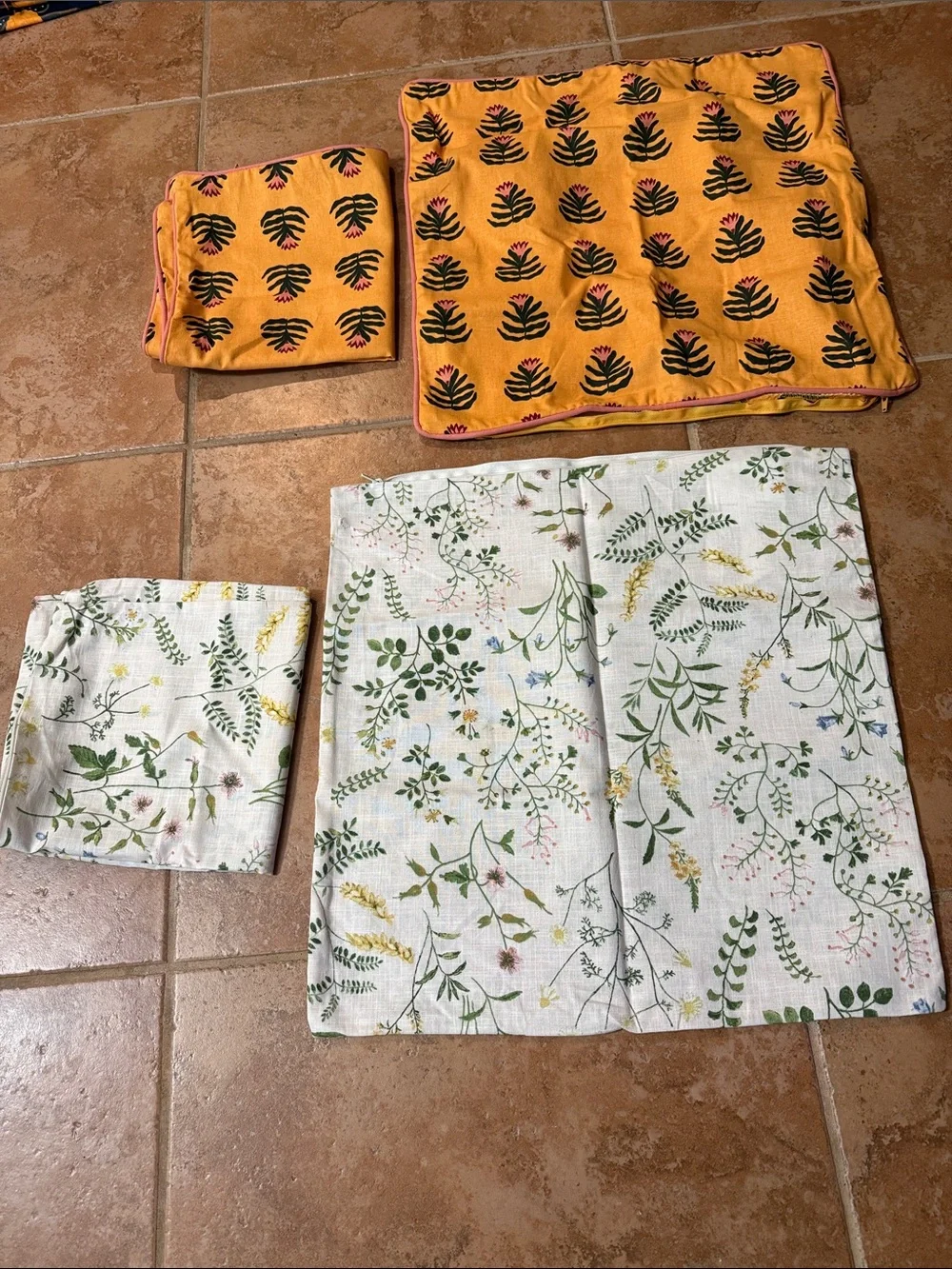 Mustard Yellow Floral PrintPillowcases Set with Pink Trim,pillowcases set 2,